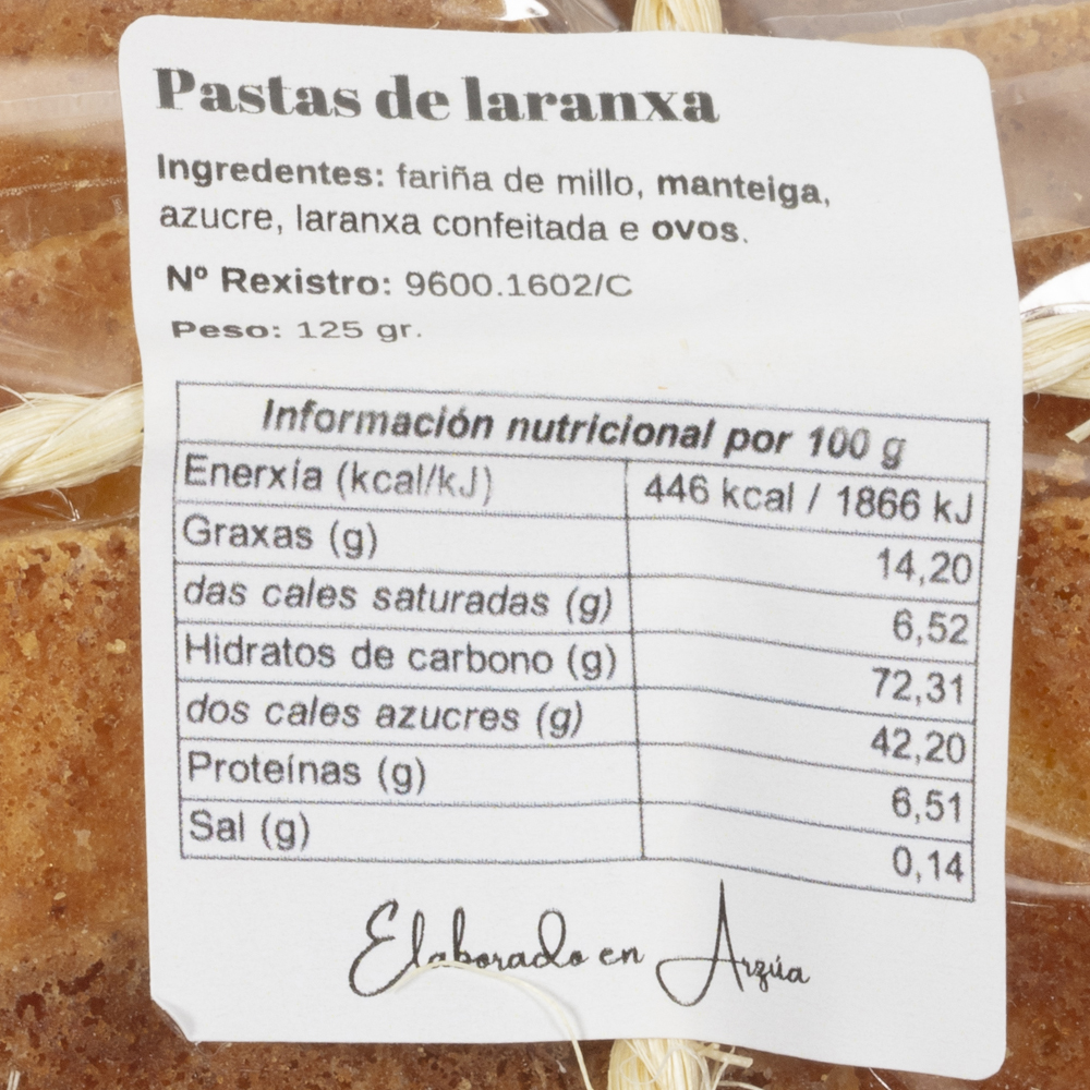 Pastas de de fariña de millo e laranxa