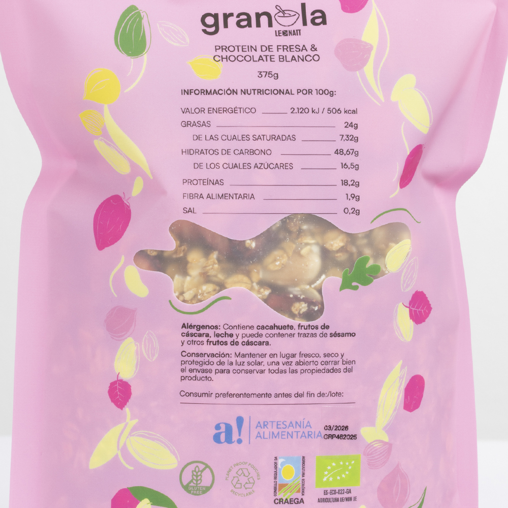 GRANOLA PROTEIN DE FRESA & CHOCOLATE BRANCO 375g