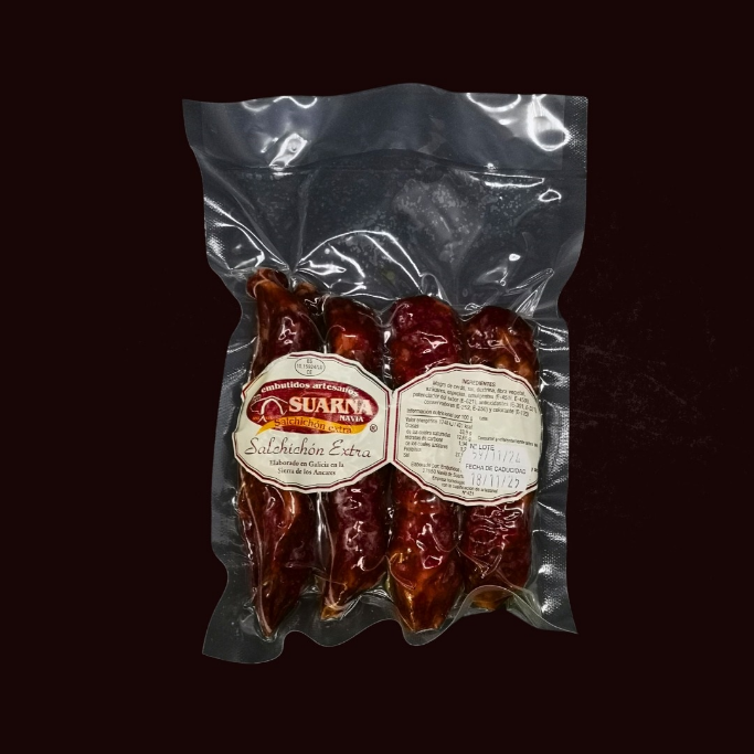 Mini Salchichón Artesano, Bolsas de 4 unidades. Peso aprox.: 400 gr.